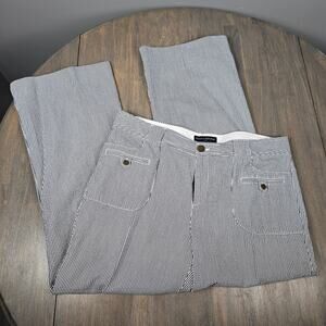 Banana Republic Womens 14 Seersucker Flare Pants Striped Casual Navy White